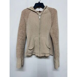 Josie Beige Zip Up Hoodie Sweater Women's Large Cozy Knit Jacket Lounge Casual